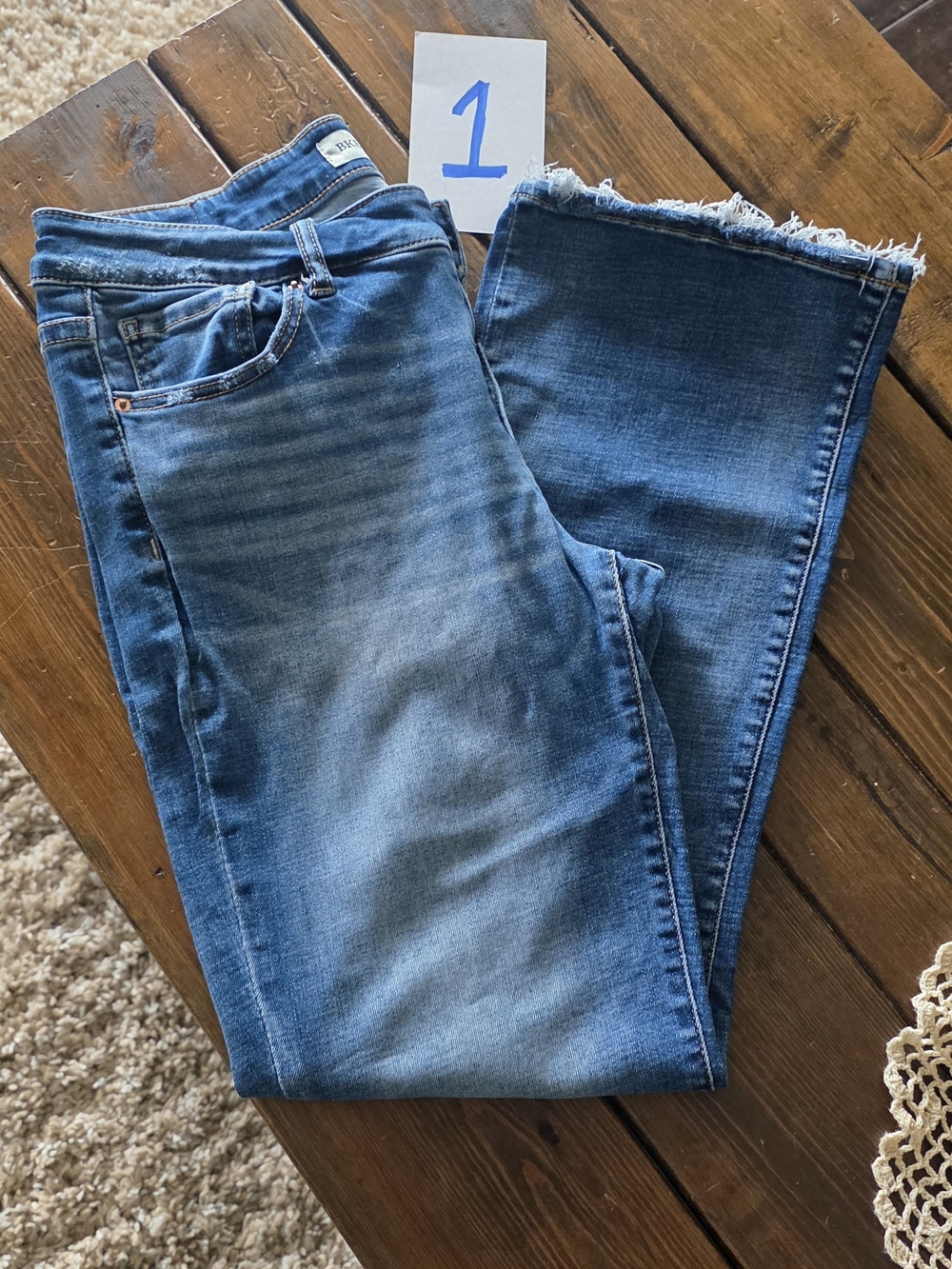 Women's BKE Mid Wash Blue Frayed Hem Jeans